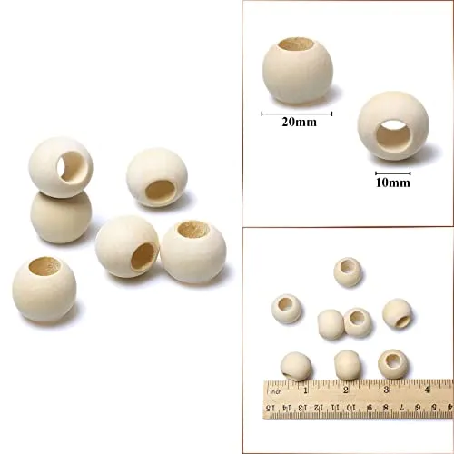 100pcs 20mm Wood Beads -Hole 10mm for Macrame Projects, Large Hole Unfinished Natural Wooden Beads for Craft/Home Decor