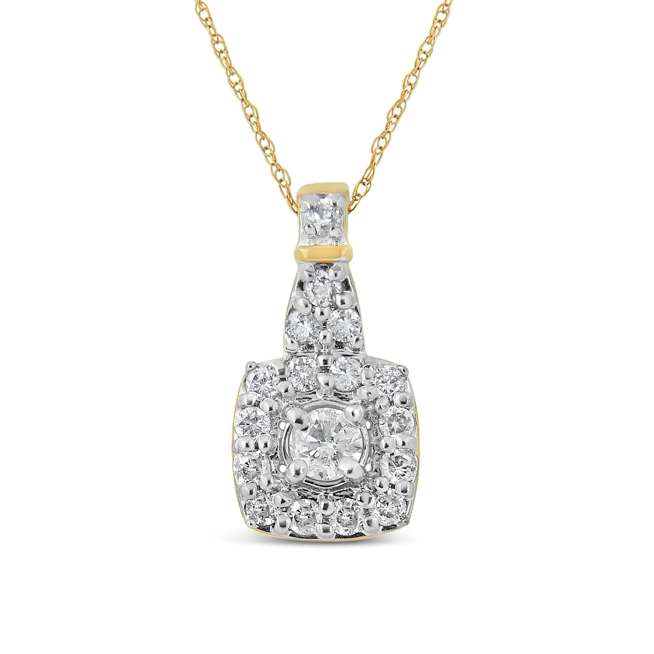 10K Yellow Gold Plated .925 Sterling Silver 1/4 Cttw Diamond Square Pendant Necklace (J-K Color, I1-I2 Clarity) - 18"