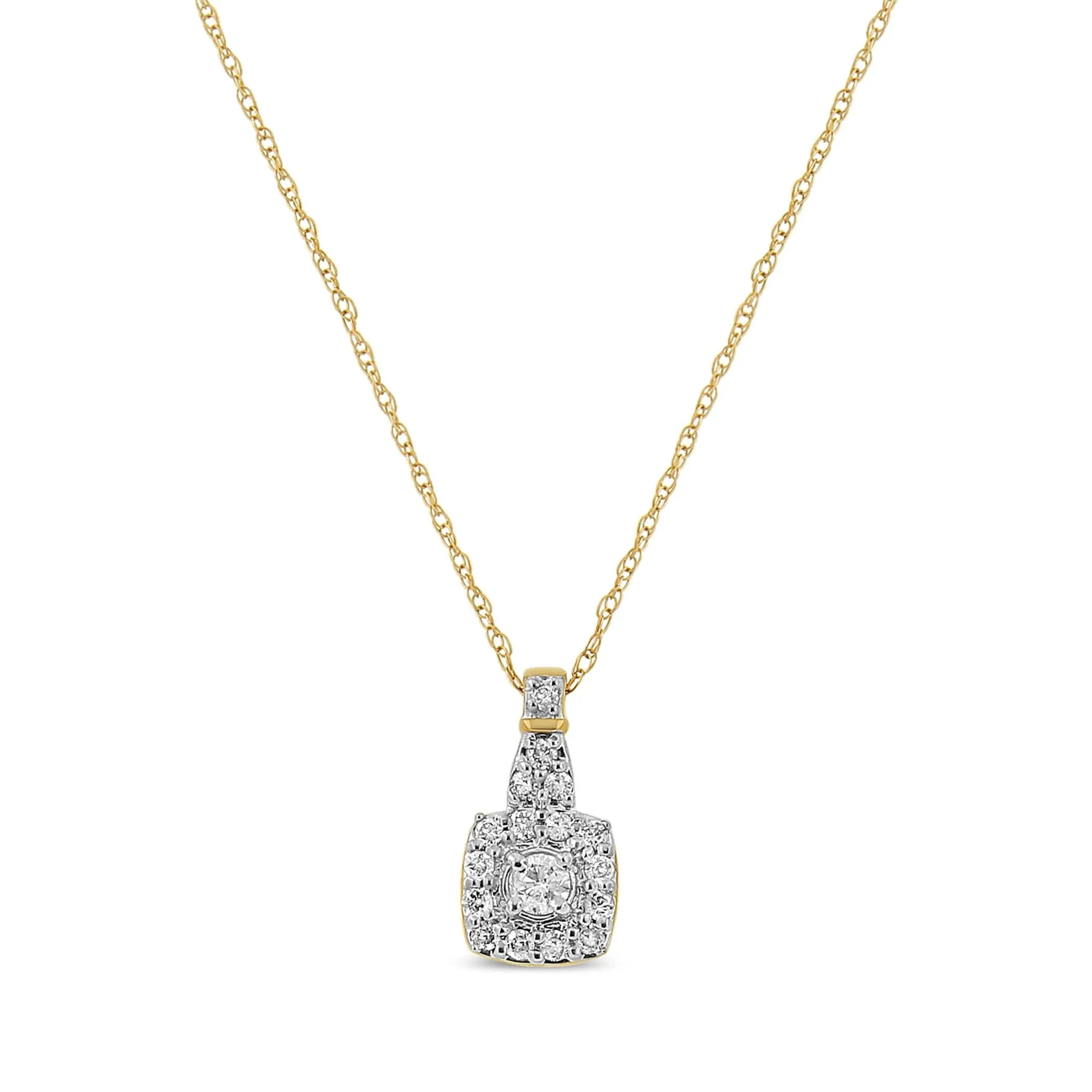 10K Yellow Gold Plated .925 Sterling Silver 1/4 Cttw Diamond Square Pendant Necklace (J-K Color, I1-I2 Clarity) - 18"