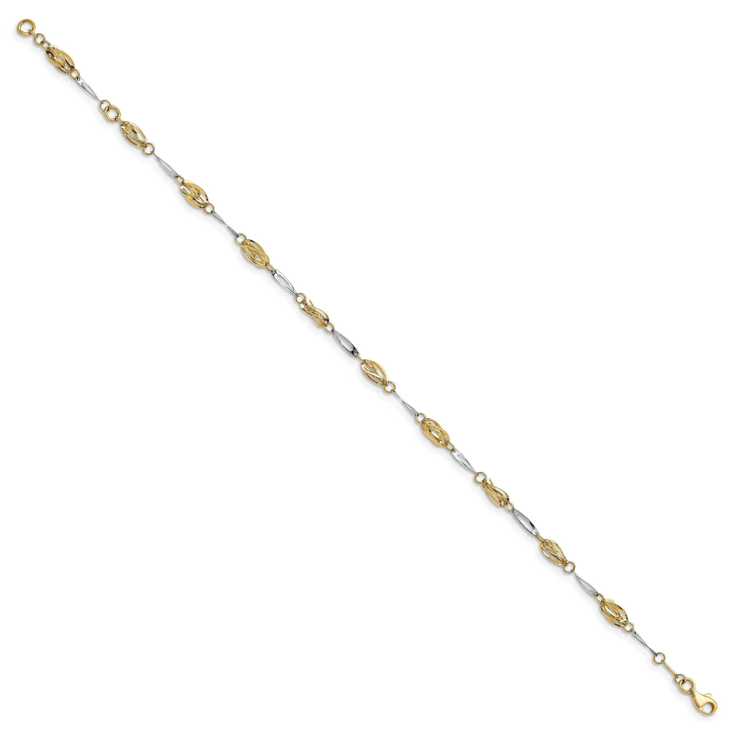 14k Two-tone Polished Fancy Link Anklet