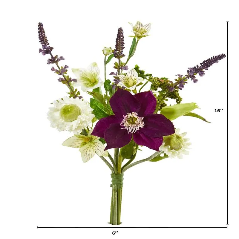 16" Mixed Artificial Flower Bouquet (Set of 6)