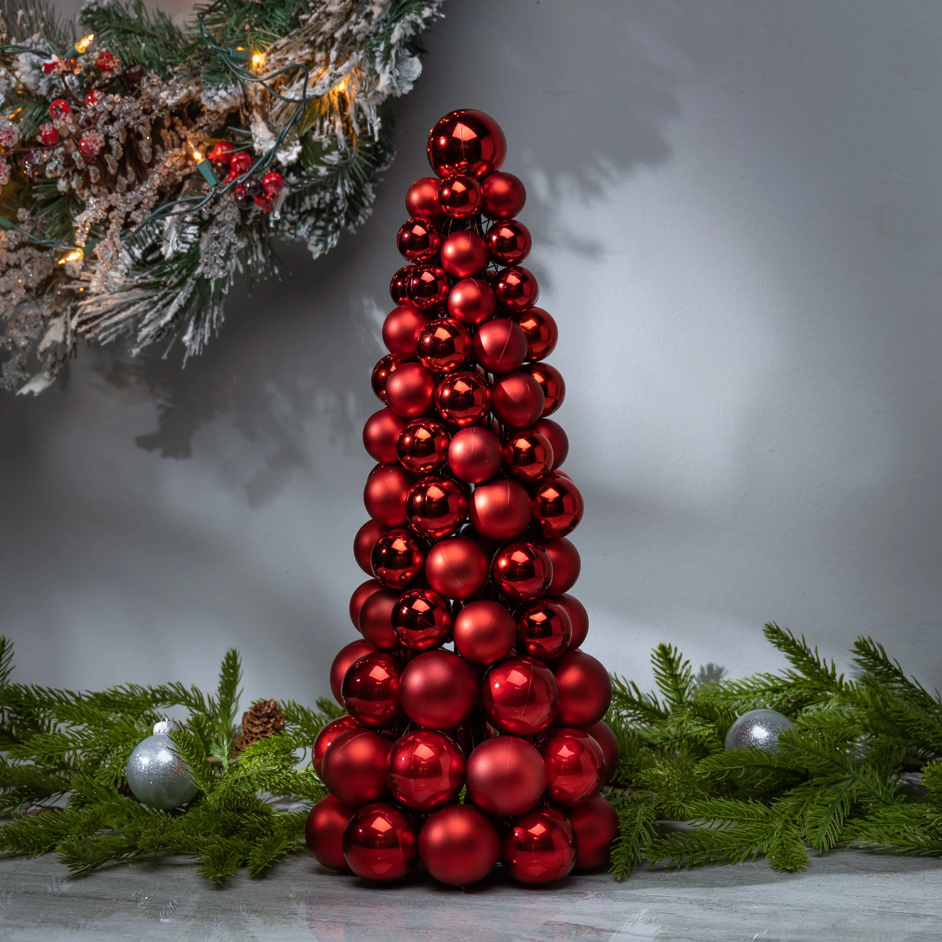 18 in Tall Red Christmas Holiday Ornament Cone Tree Decor