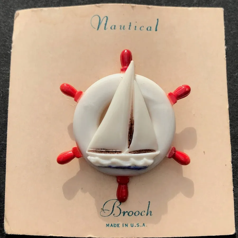 1940s Nautical Brooch...Serene Yacht and Calm Sea