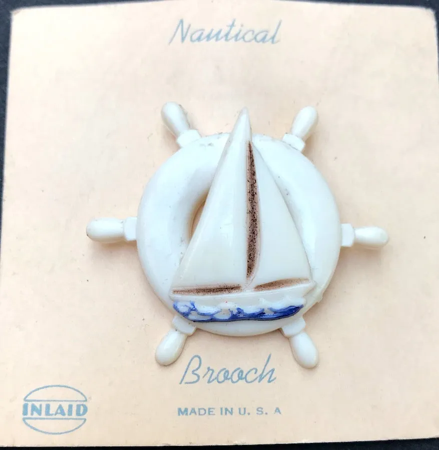 1940s Nautical Brooch...Serene Yacht and Calm Sea