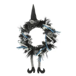 24" Silver Witch Halloween Wreath Glitter Hanging Decoration