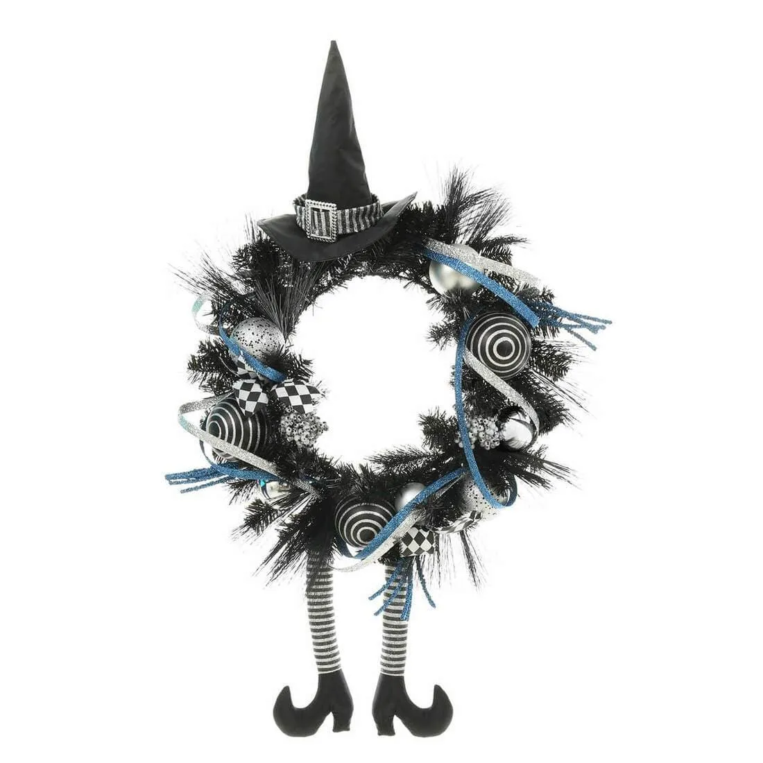 24" Silver Witch Halloween Wreath Glitter Hanging Decoration