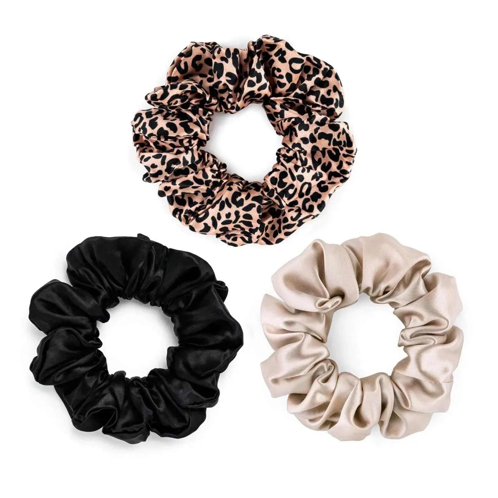 3 Large Silk Scrunchies - Rose Gold Leopard Mixed Set