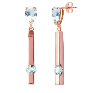 4.25 Carat 14K Solid Rose Gold Drop Bar Earrings Aquamarine