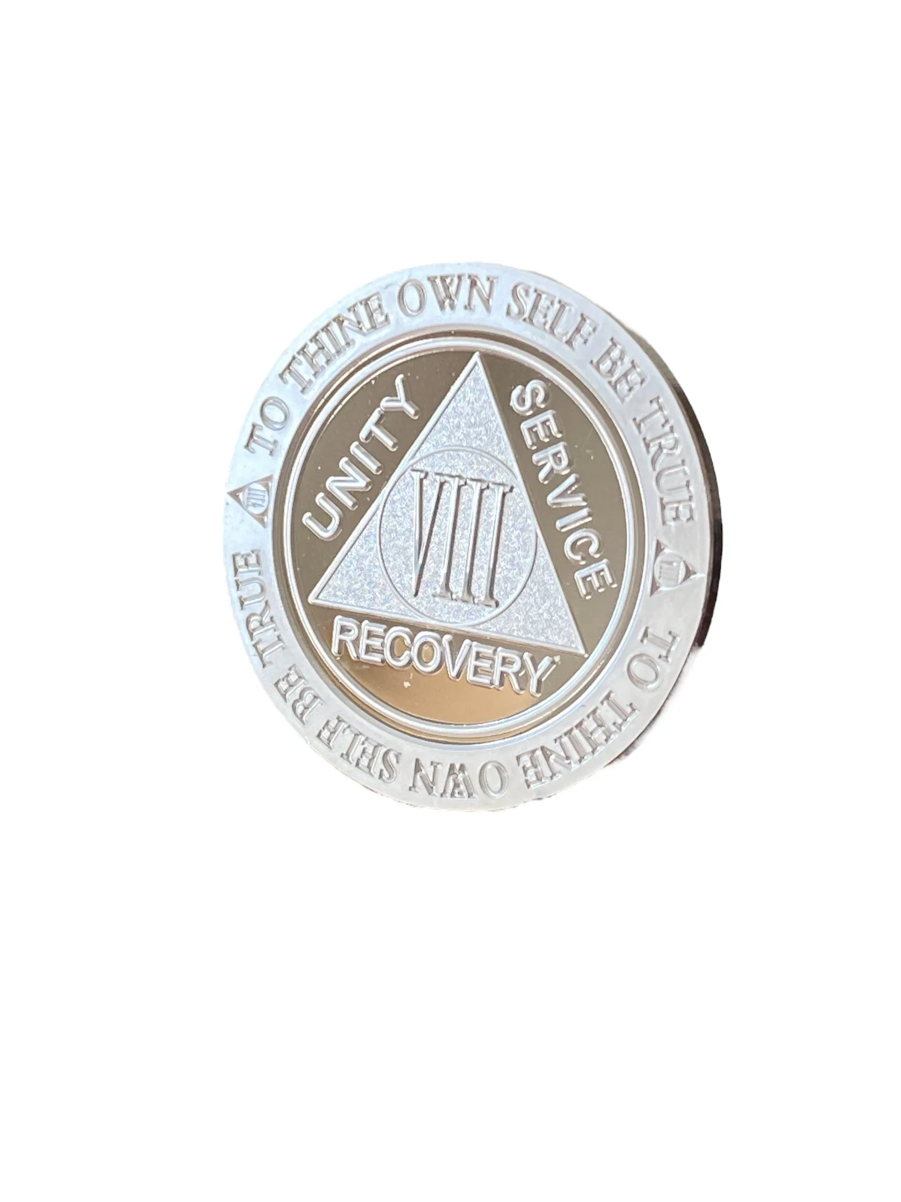 8 Year AA Medallion .999 Fine Silver .5 oz Sobriety Chip Serenity Prayer Back Elegant Design