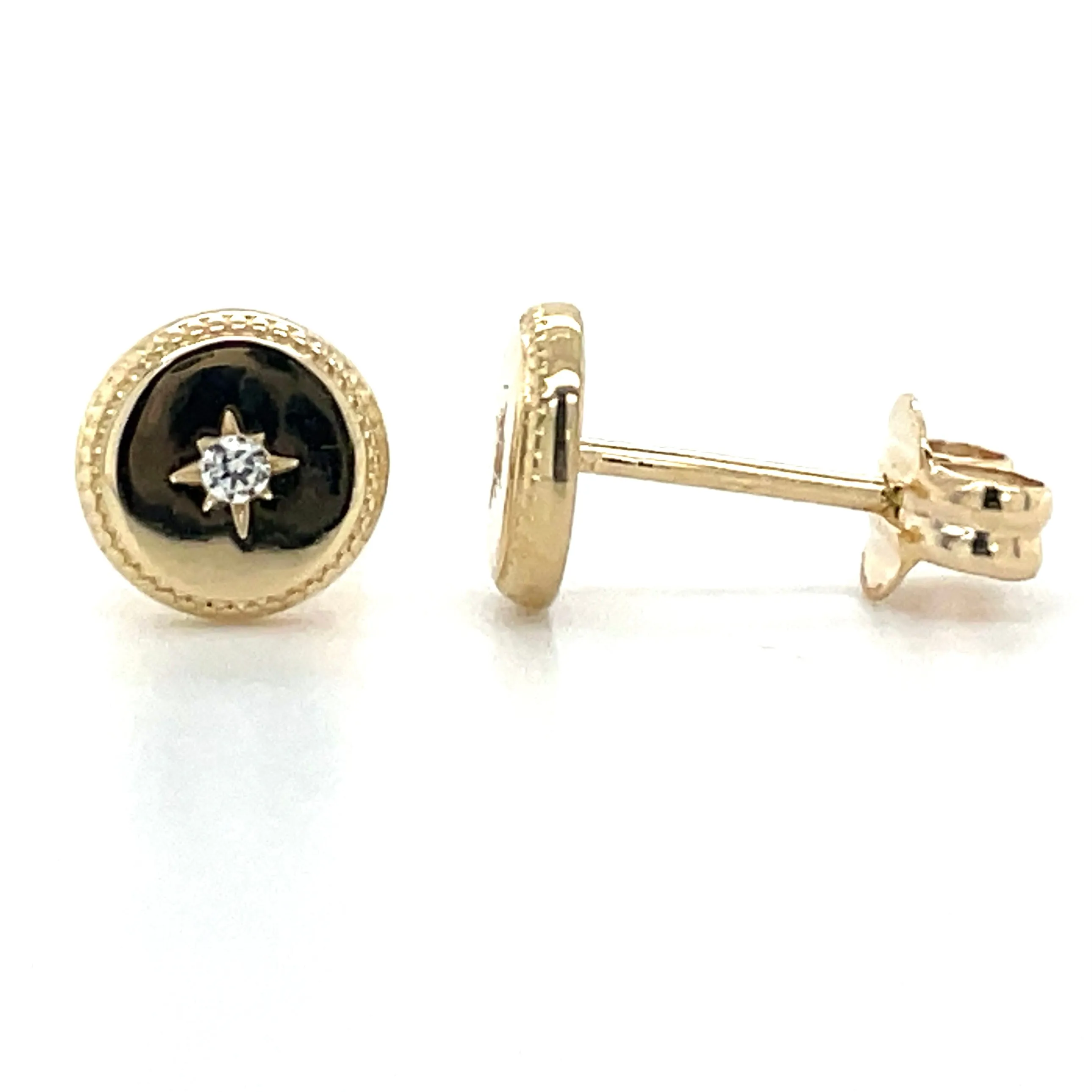 9ct Yellow Gold Flat Star Set Cz Earrings