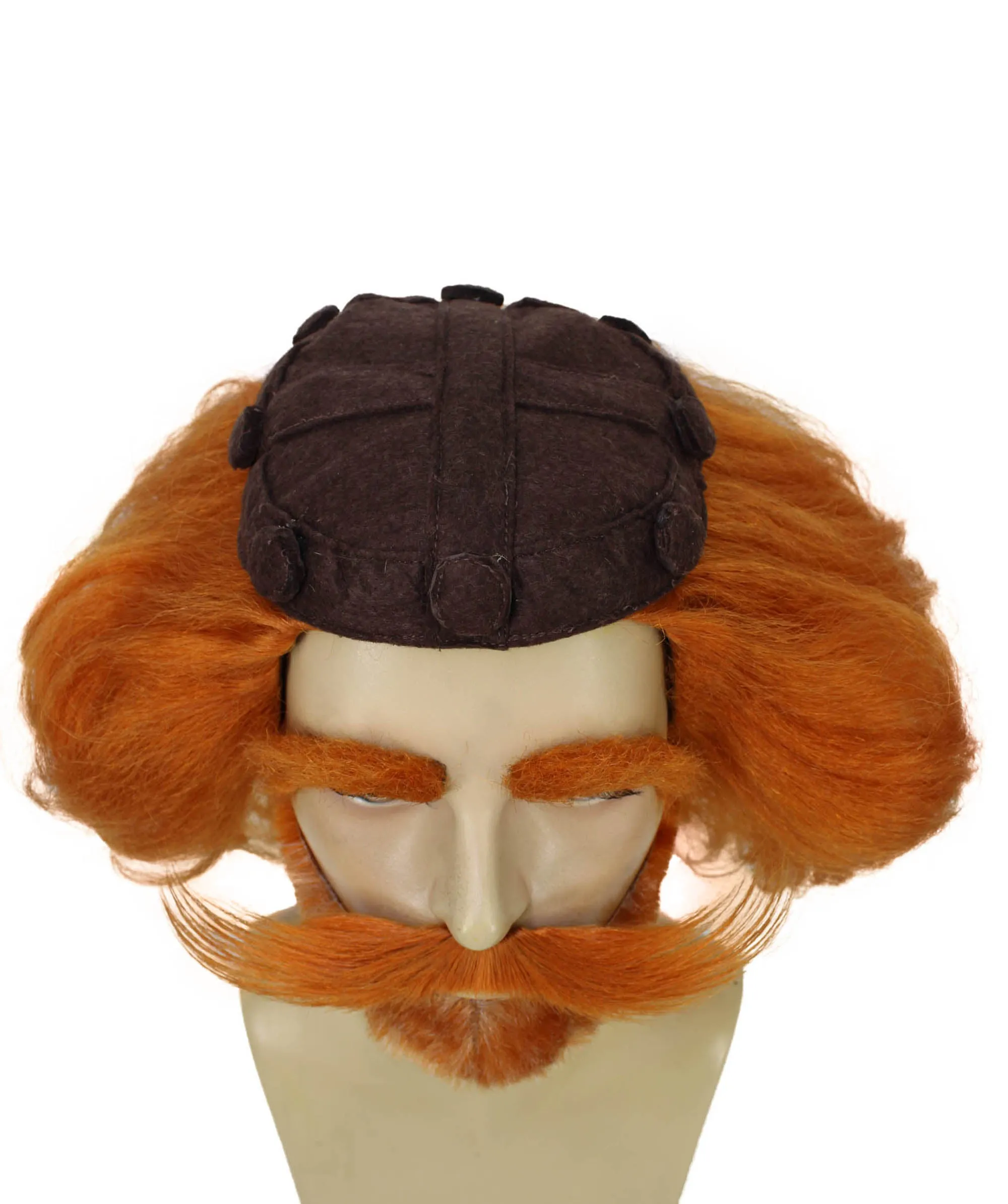 Adult Men’s Fictional Scottish Bear King Curly Red Wig with Beard and Mustache | Perfect for Halloween | Flame-retardant Synthetic Fiber