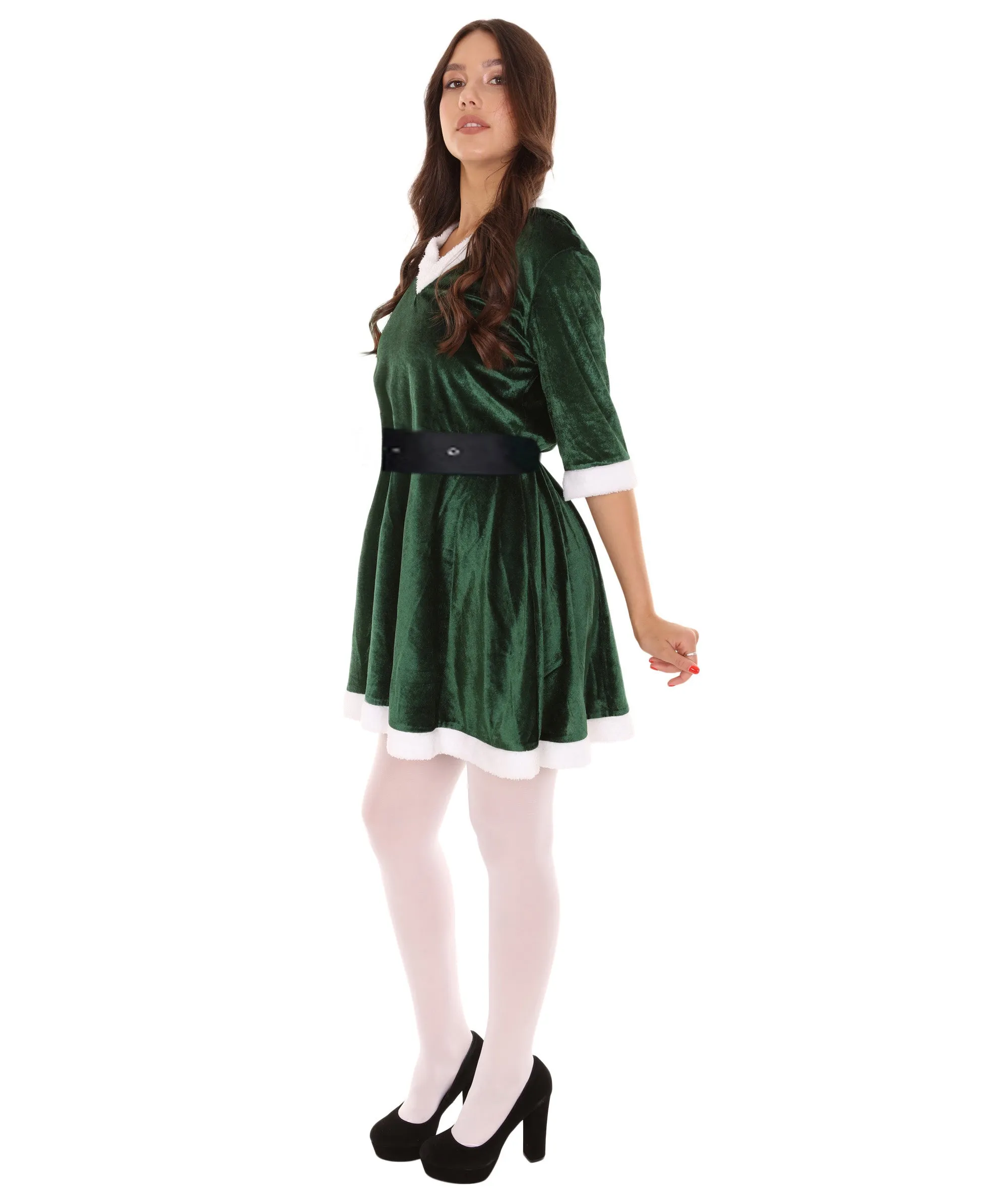 Adult Women's Mrs Santa Claus Hooded Dress with Belt Costume | Green Halloween