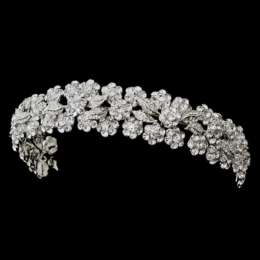 Antique Silver Floral Crystal Headband