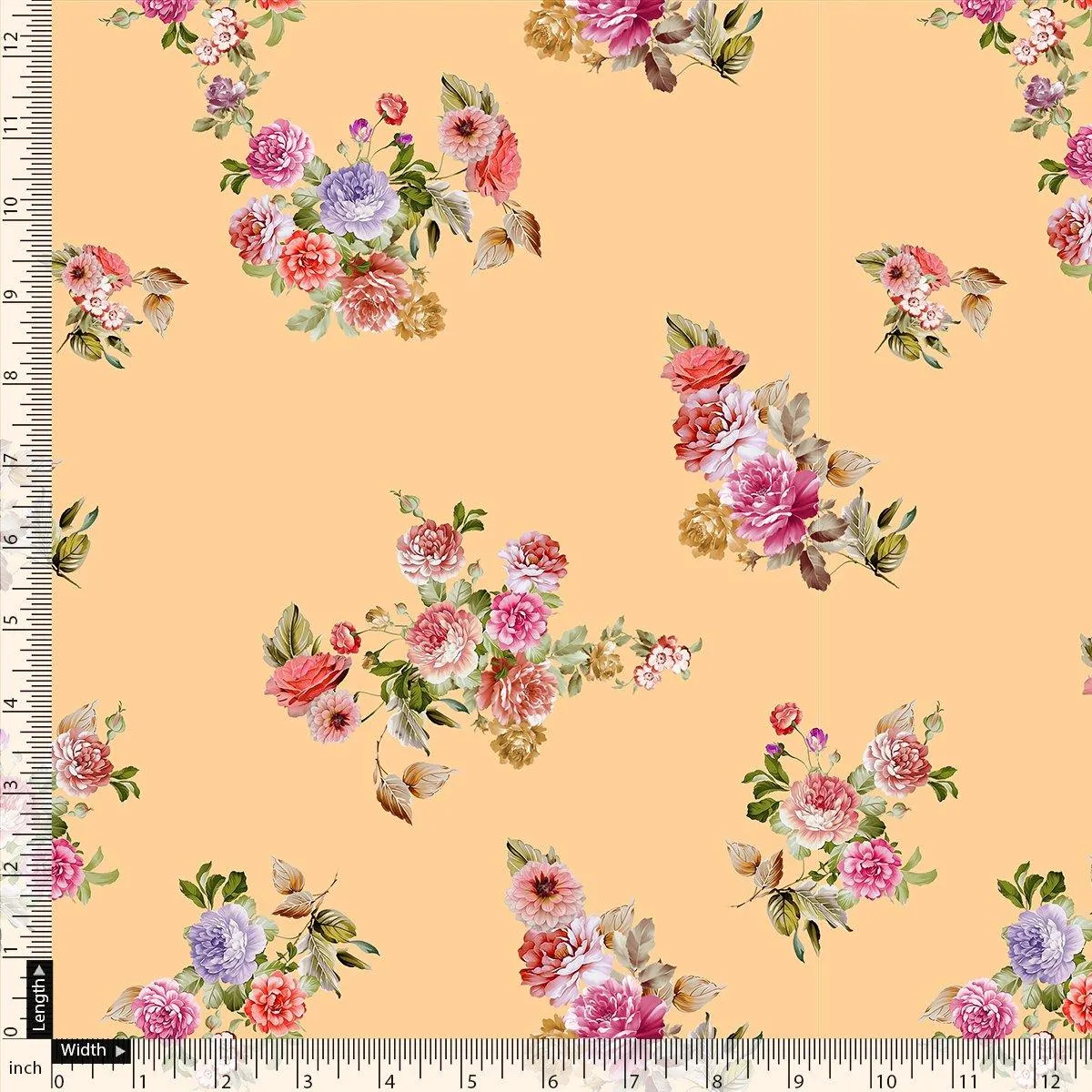 Apricot Light Watercolour Flower Digital Printed Fabric