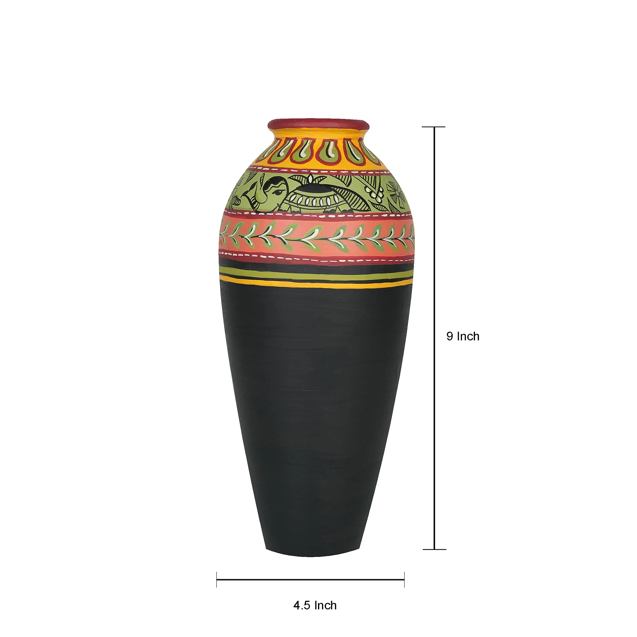 Artysta 'Madhubani Border 9 Inch Black Hand-Painted Terracotta Flower Vases, Terracotta Decorative for Home Earthen Flower Vase Pots for Home