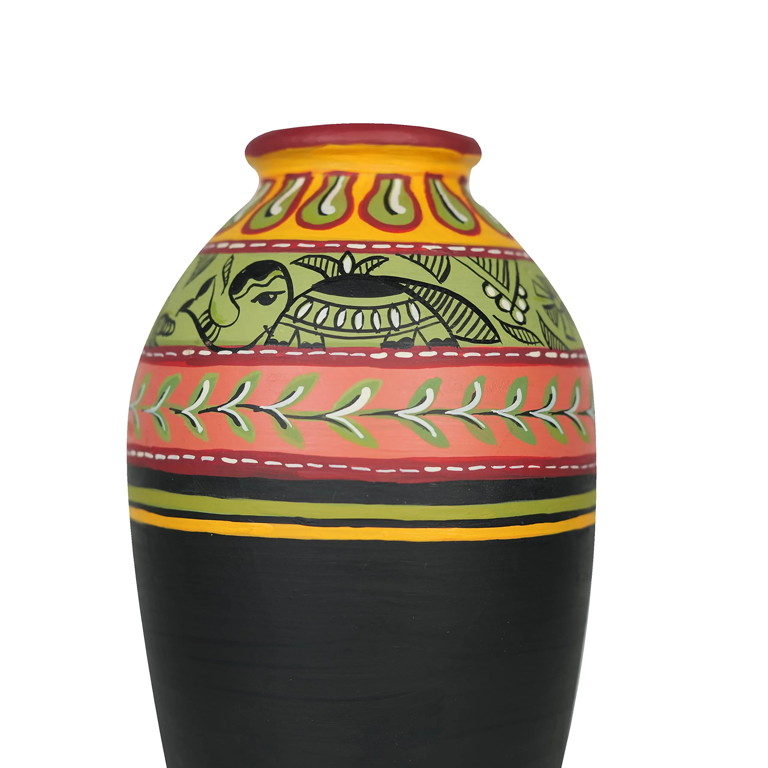 Artysta 'Madhubani Border 9 Inch Black Hand-Painted Terracotta Flower Vases, Terracotta Decorative for Home Earthen Flower Vase Pots for Home