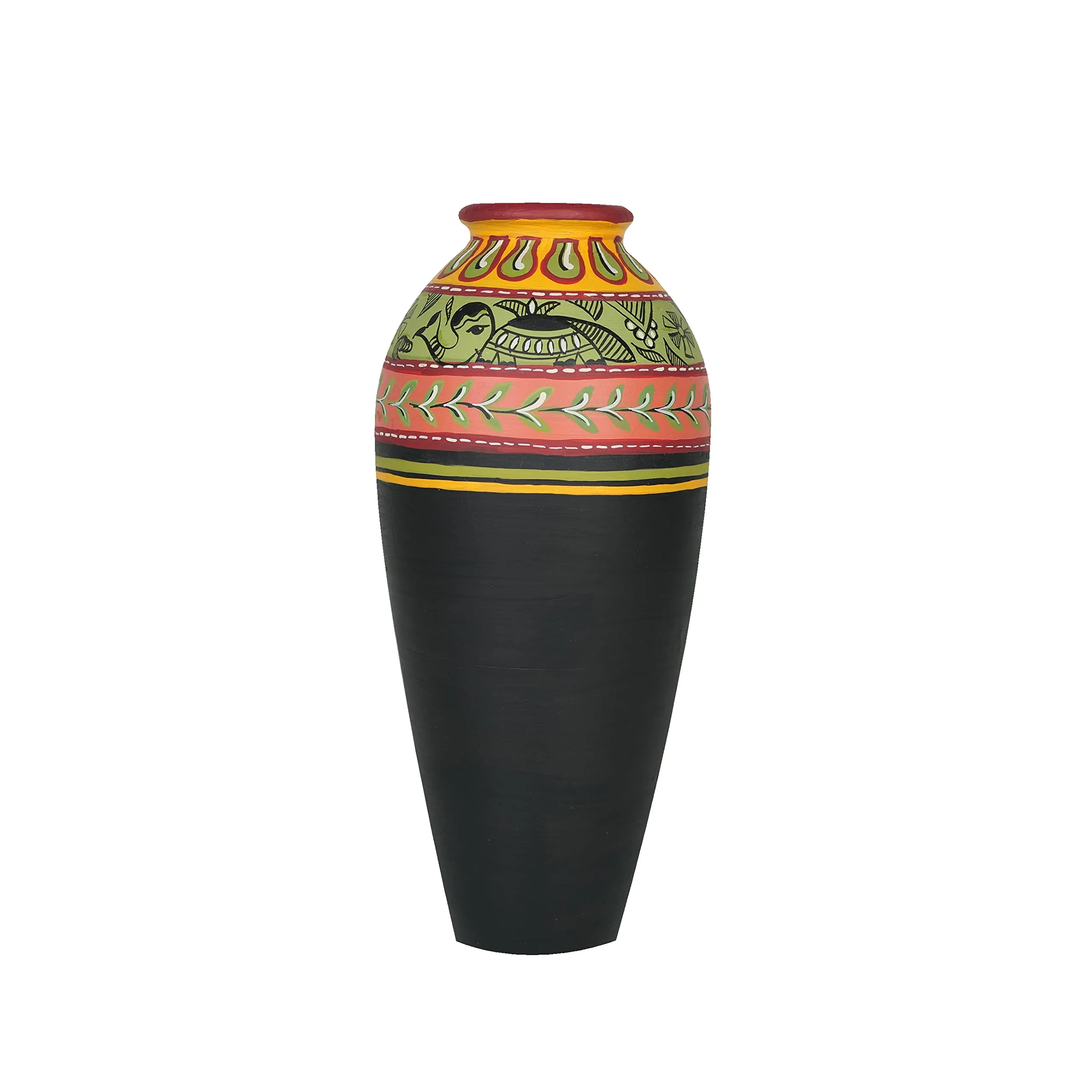 Artysta 'Madhubani Border 9 Inch Black Hand-Painted Terracotta Flower Vases, Terracotta Decorative for Home Earthen Flower Vase Pots for Home