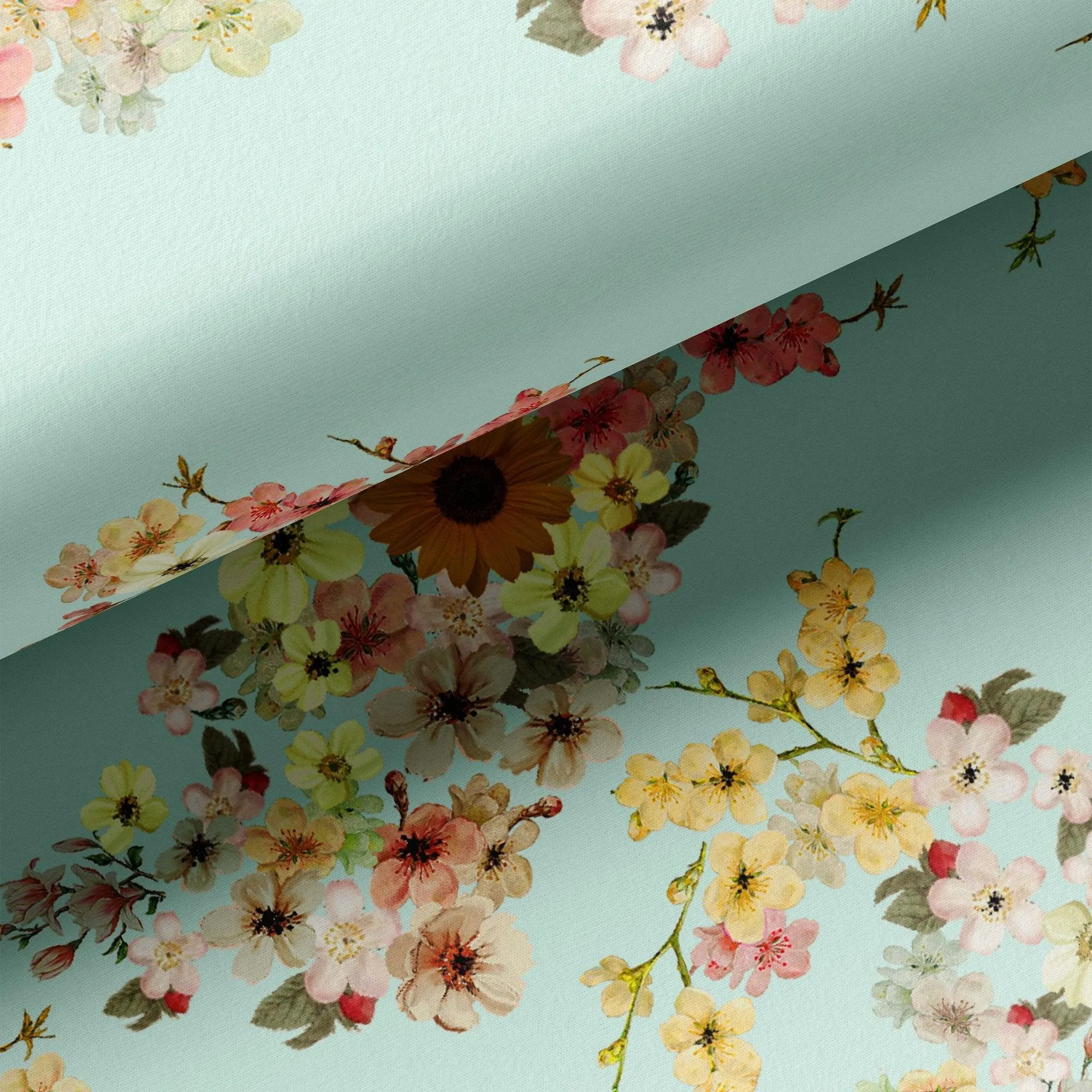 Beautiful Floral Vine Pista Base Digital Printed Fabric