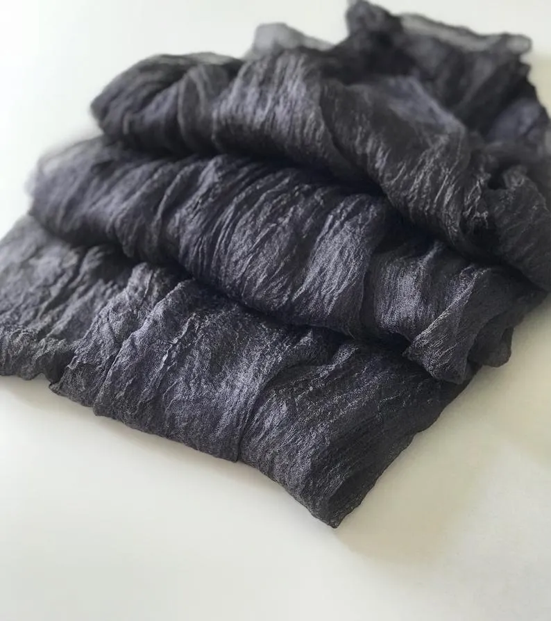 Black Dyed Margilan  Rarefied silk for Nuno Felting.