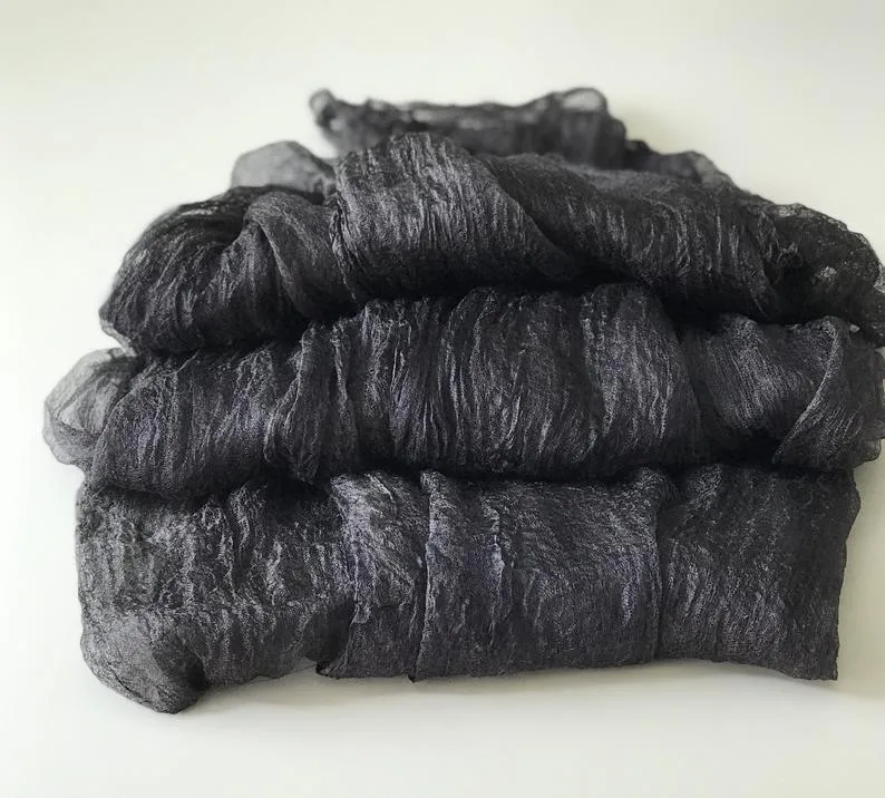 Black Dyed Margilan  Rarefied silk for Nuno Felting.