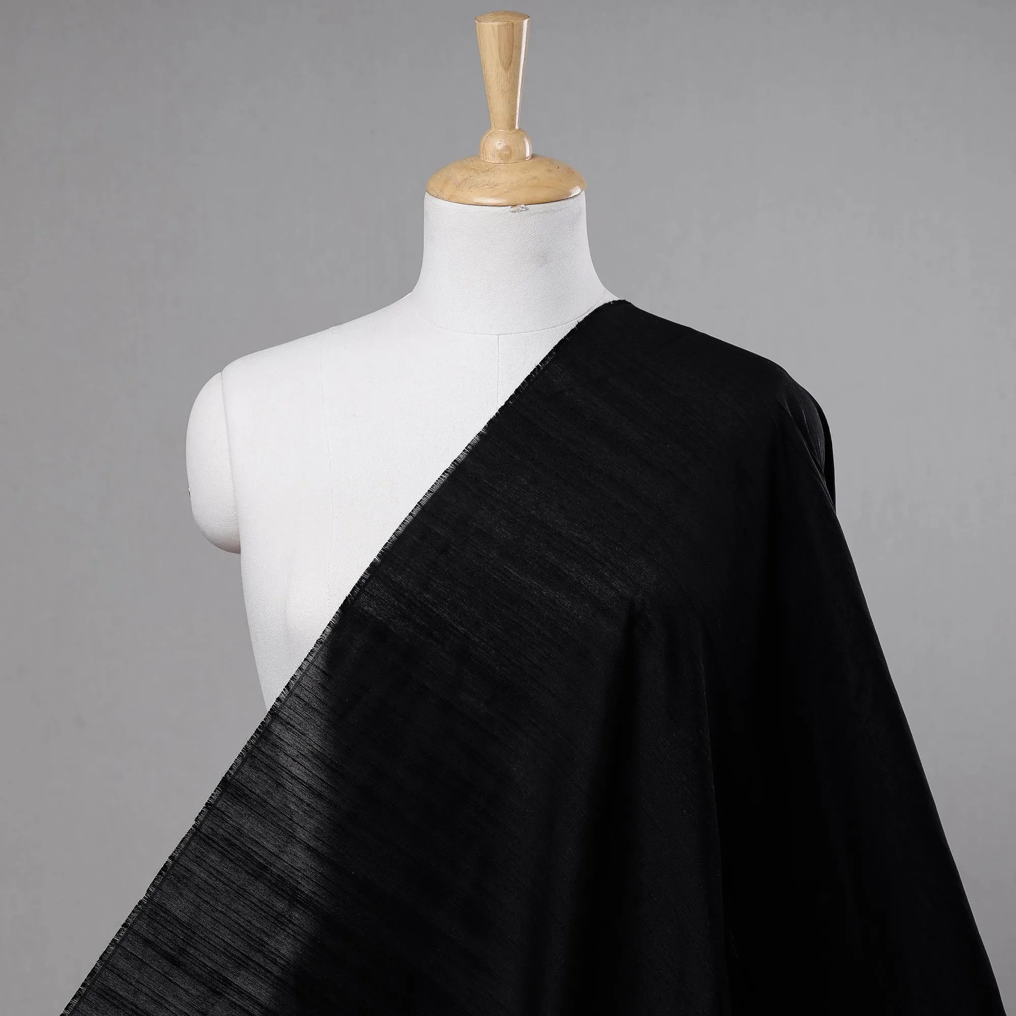 Black - Plain Slub Silk Fabric 13