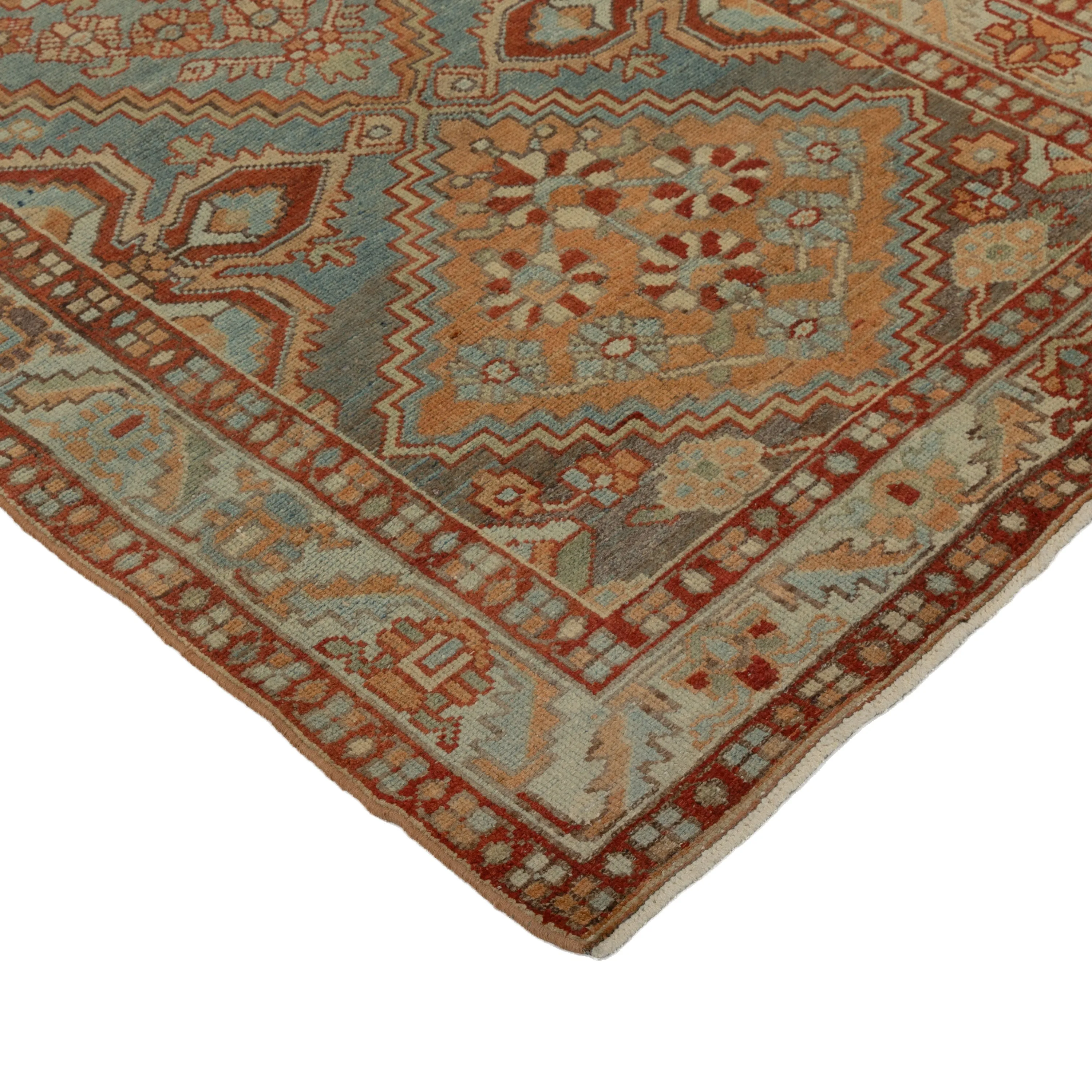 Blue and Red Vintage Traditional Baktiar Wool Runner - 3'7" x 15'9"