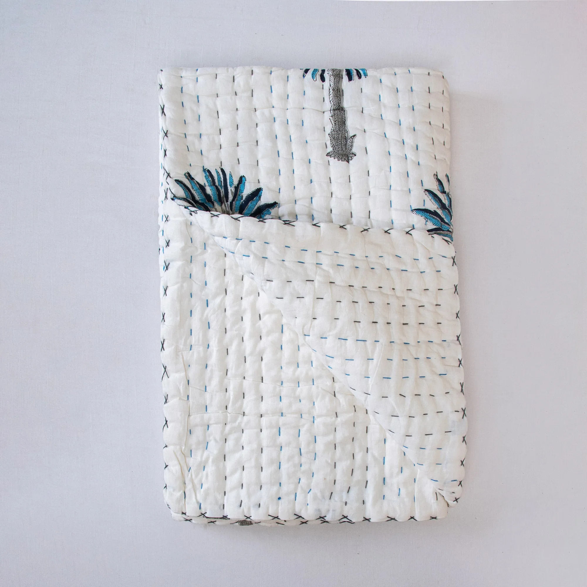 Blue Palm Tree Mulmul Cotton Baby Boy & Girl Blankets