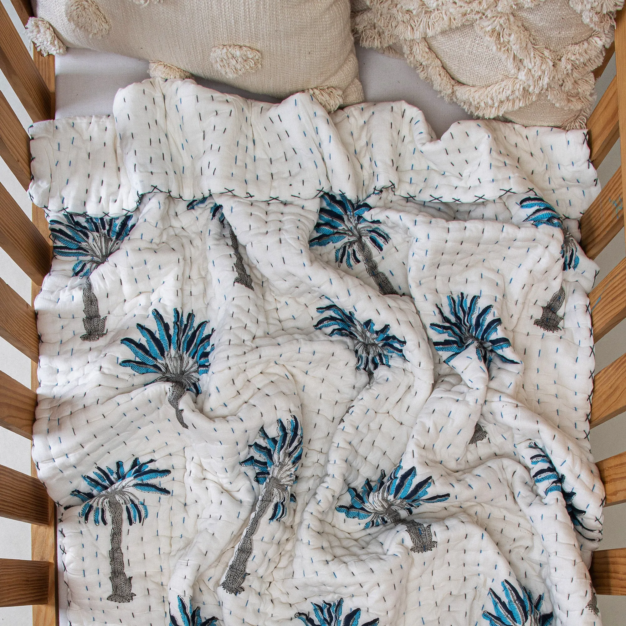 Blue Palm Tree Mulmul Cotton Baby Boy & Girl Blankets