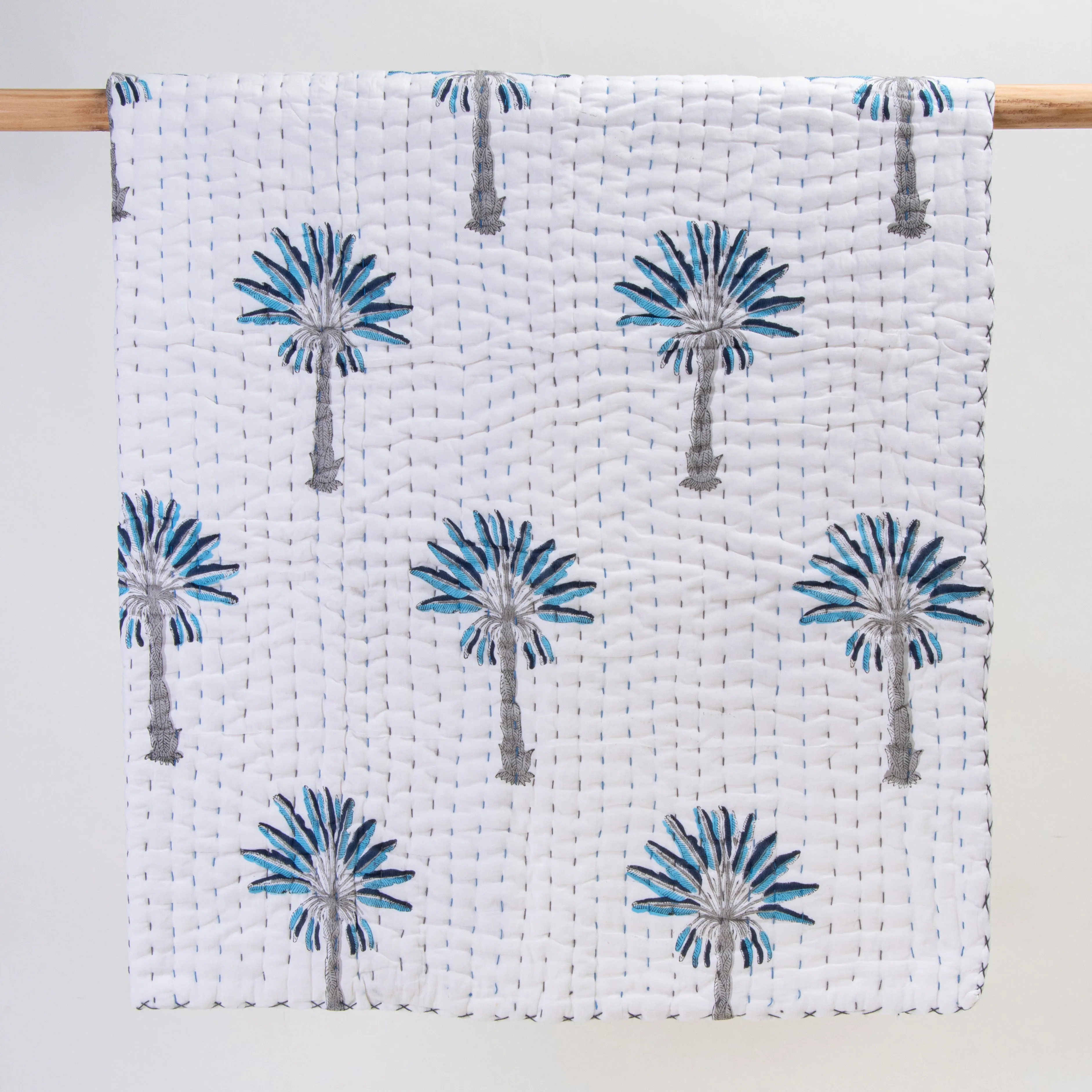 Blue Palm Tree Mulmul Cotton Baby Boy & Girl Blankets