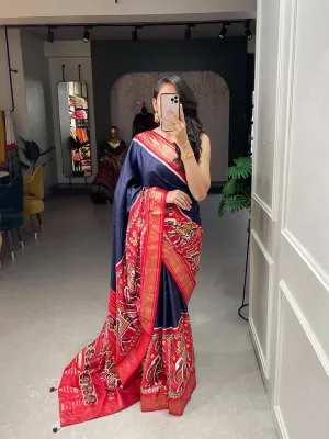 Blue Patola Dola Silk Foil Work Saree