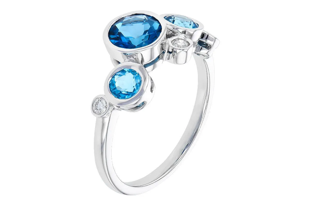 Blue Topaz & Diamond Bezel Bubble Ring