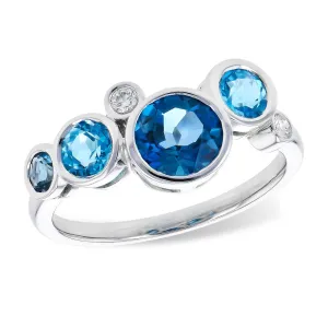 Blue Topaz & Diamond Bezel Bubble Ring