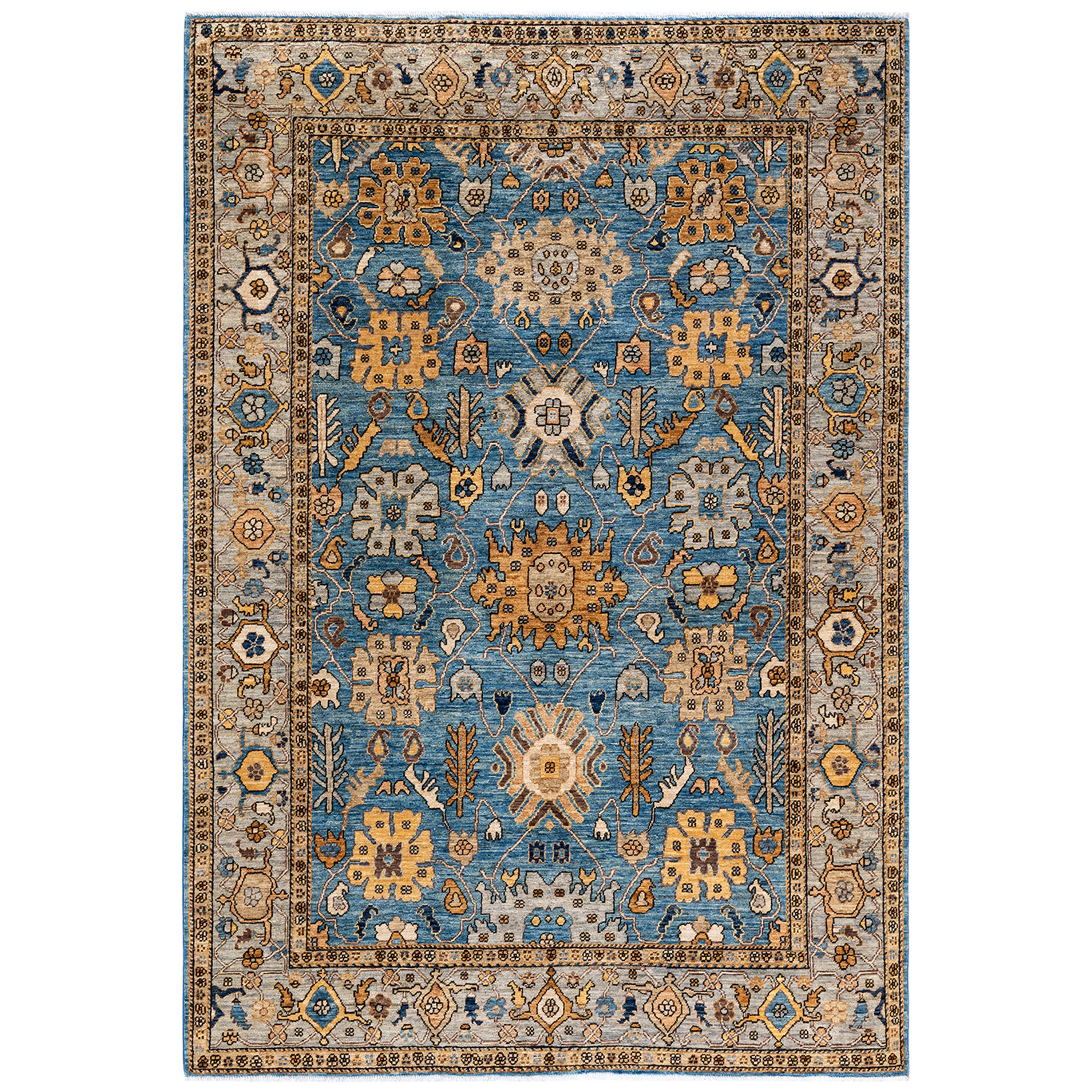 Blue Traditional Serapi Wool Rug - 6'2" x 8'10"