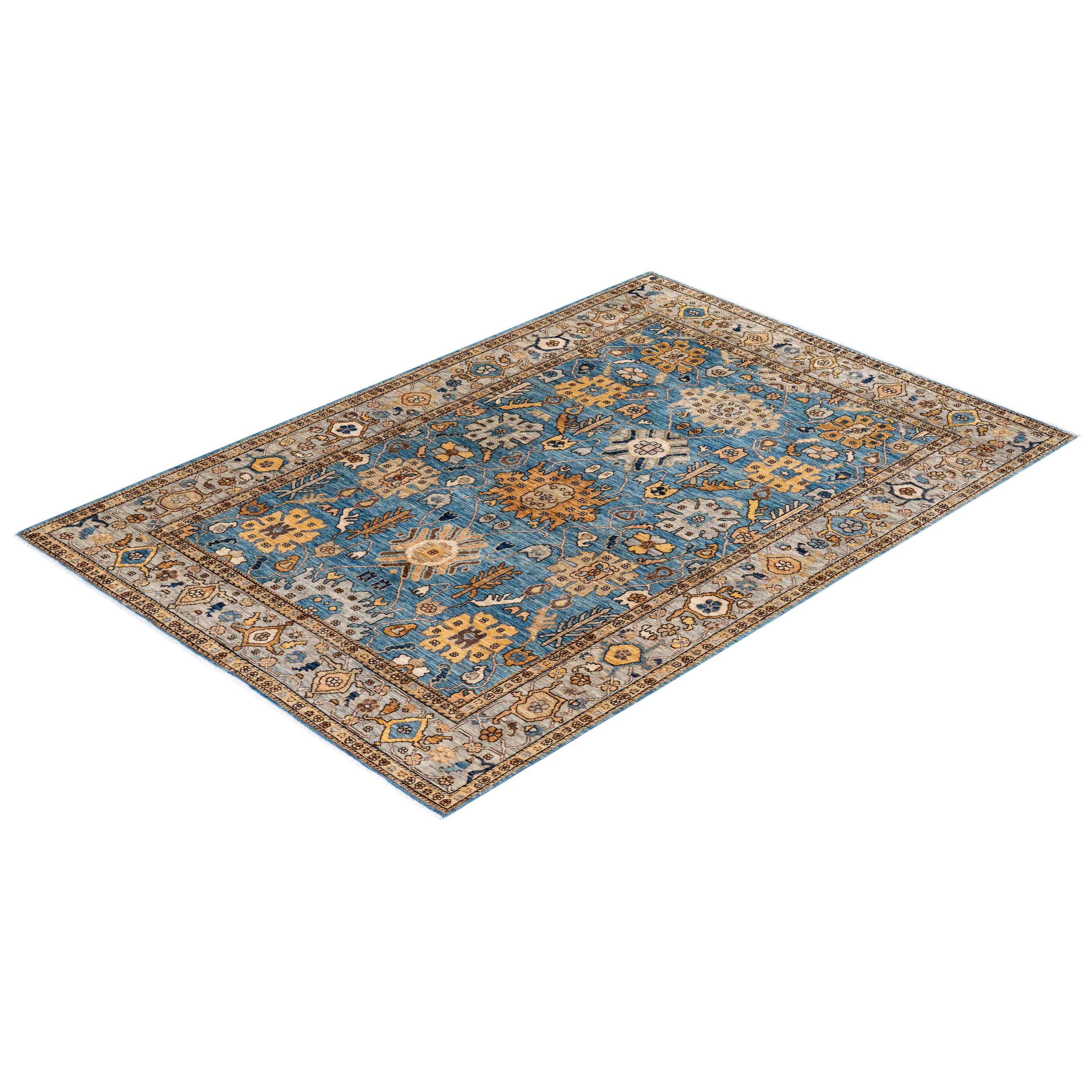 Blue Traditional Serapi Wool Rug - 6'2" x 8'10"