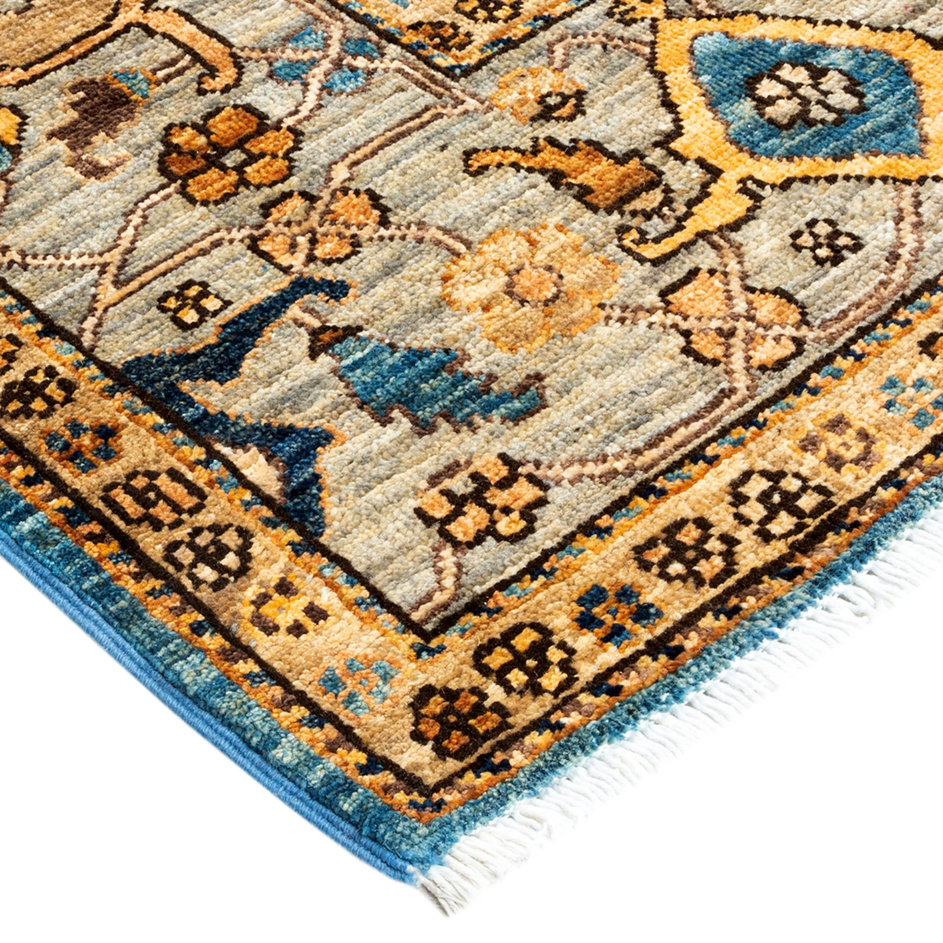 Blue Traditional Serapi Wool Rug - 6'2" x 8'10"