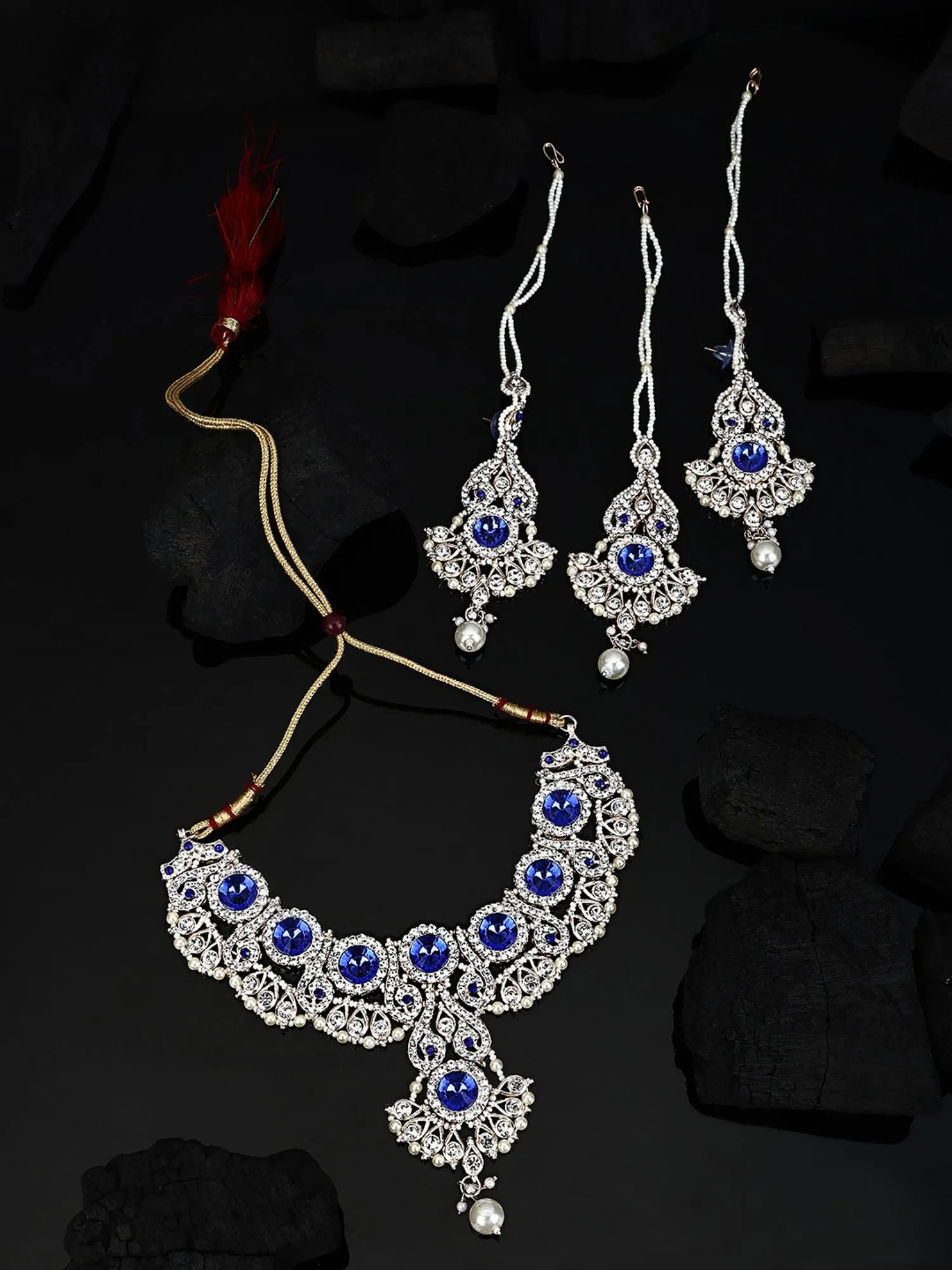 Brass Blue Jewelry Set - Elegance In Serene Blue Hues - Anikas Creation