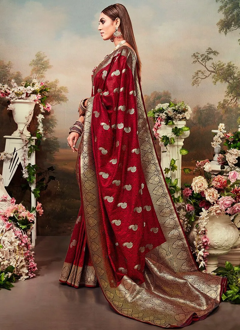 Bridal Red Designer Banarasi Silk Saree