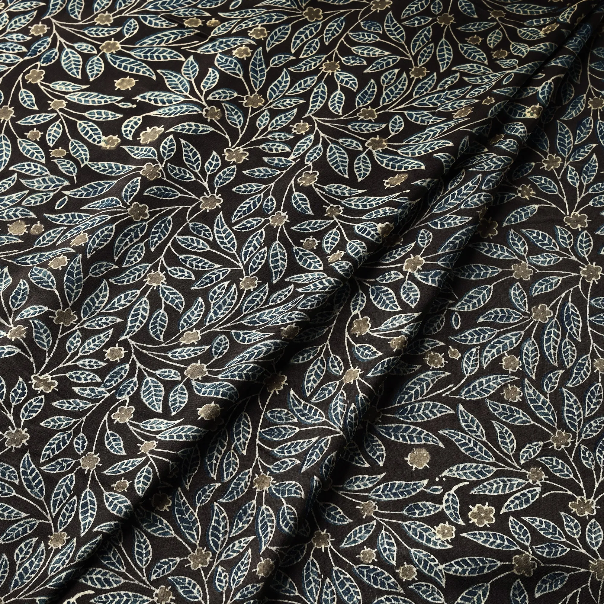 Brown - Ajrakh Block Printed Natural Dyed Modal Silk Fabric 06