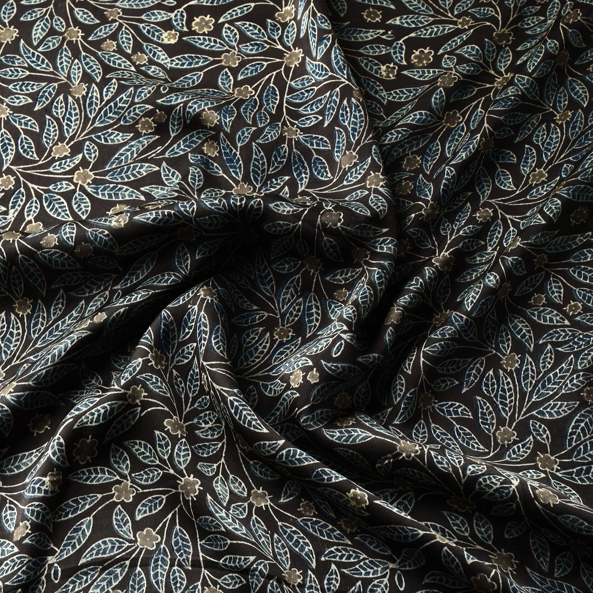 Brown - Ajrakh Block Printed Natural Dyed Modal Silk Fabric 06