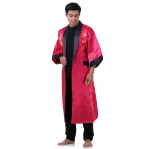 Burgundy Zhulong Reversible Dragon Kimono Robe for Men