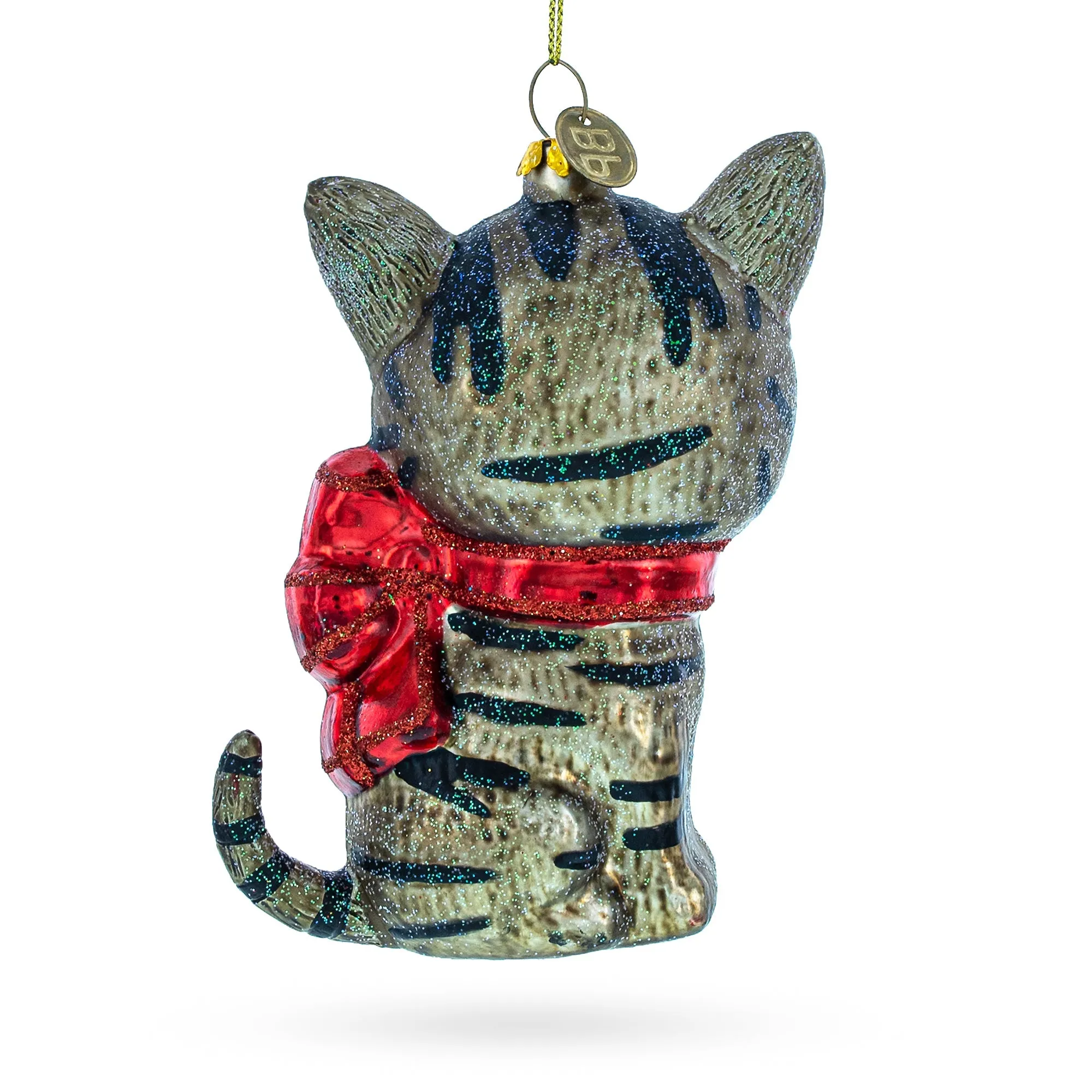 Captivating Blue-eyed Cat - Elegant Blown Glass Christmas Ornament