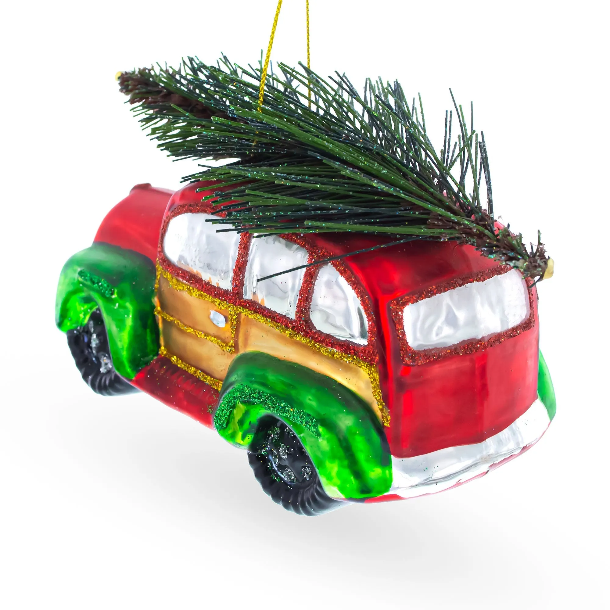 Car Carrying Artificial Christmas Tree - Vintage-inspired Blown Glass Ornament