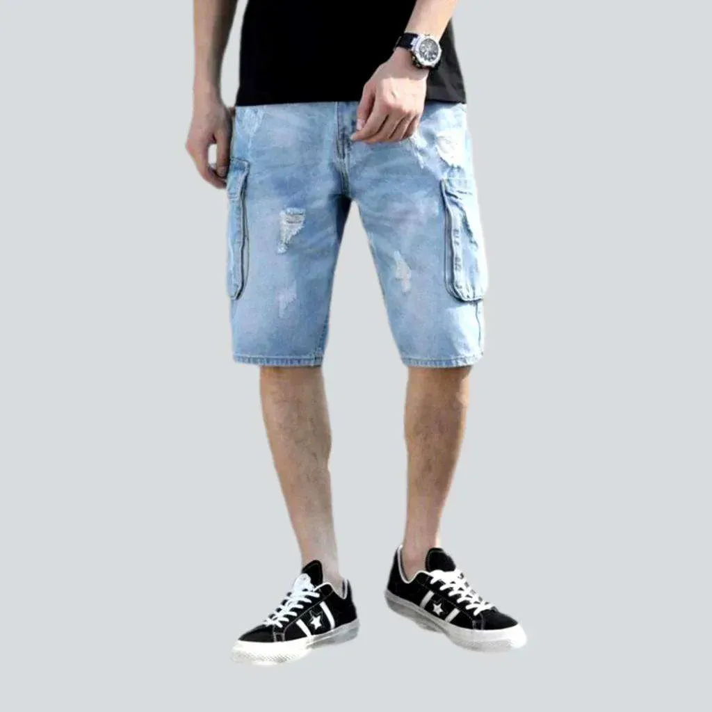 Cargo blue ripped denim shorts