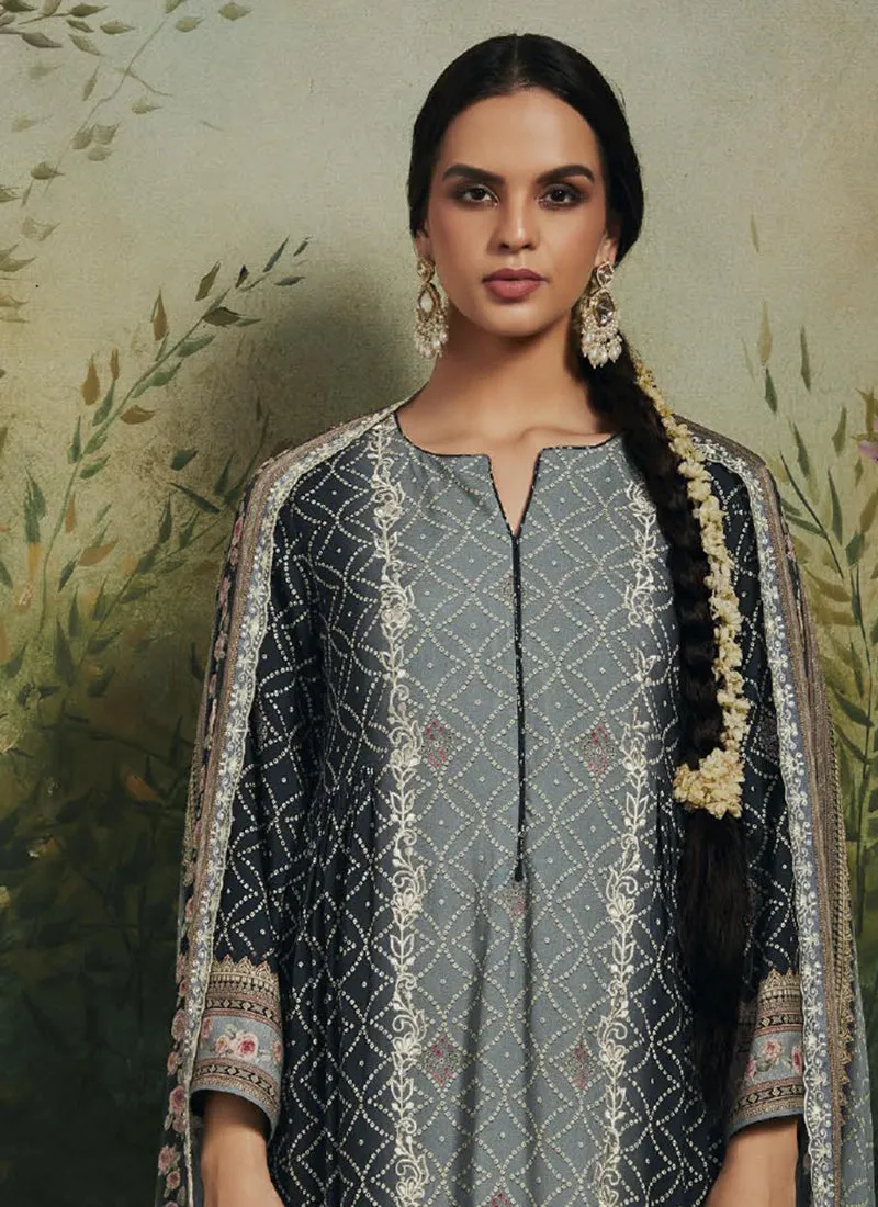 Charcoal Grey Chikankari Embroidery Salwar Kameez Suit