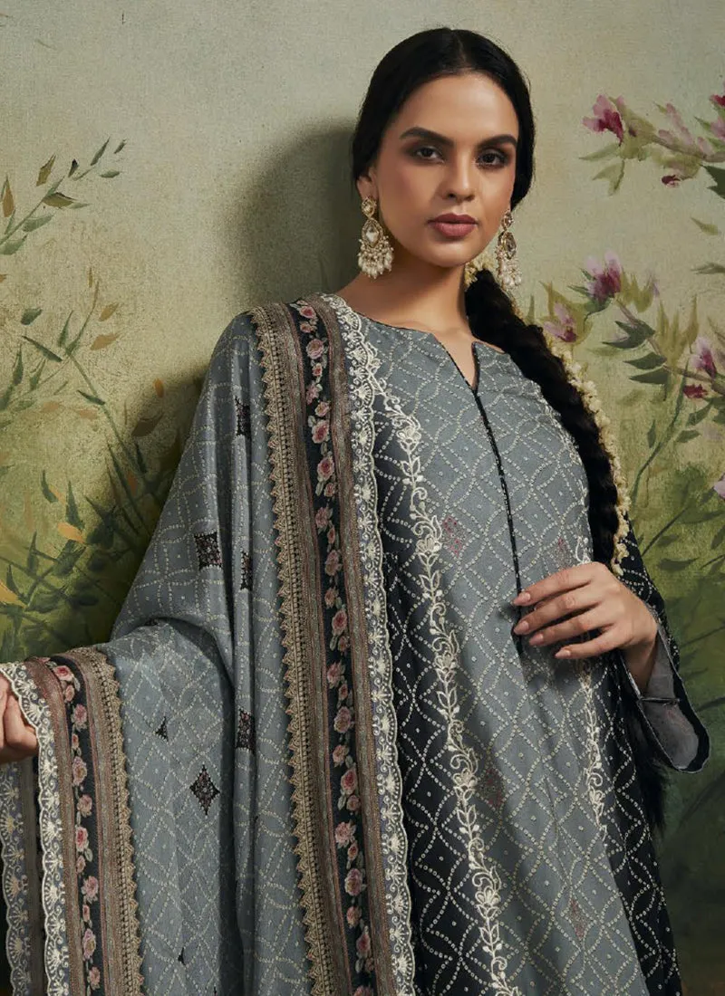 Charcoal Grey Chikankari Embroidery Salwar Kameez Suit