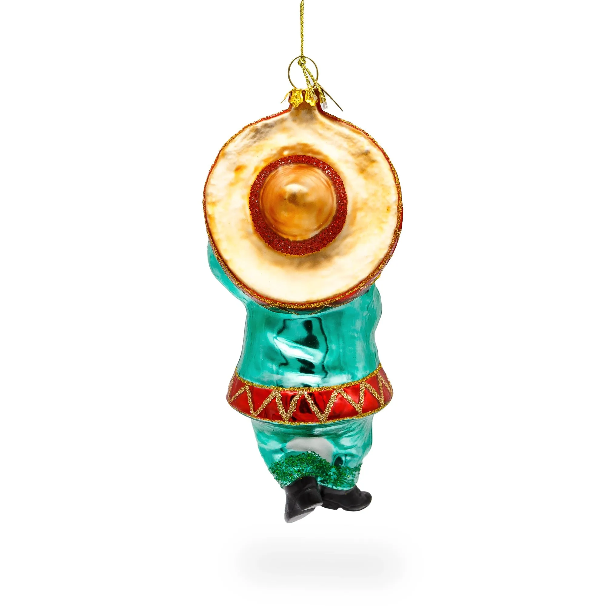 Chihuahua Dog In Sombrero Playing Guitar - Blown Glass Christmas Ornament