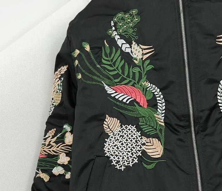 Chinese Plants Embroidery Black Silk Outwear Jacket