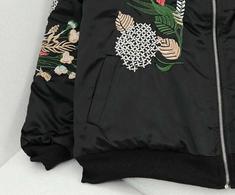 Chinese Plants Embroidery Black Silk Outwear Jacket