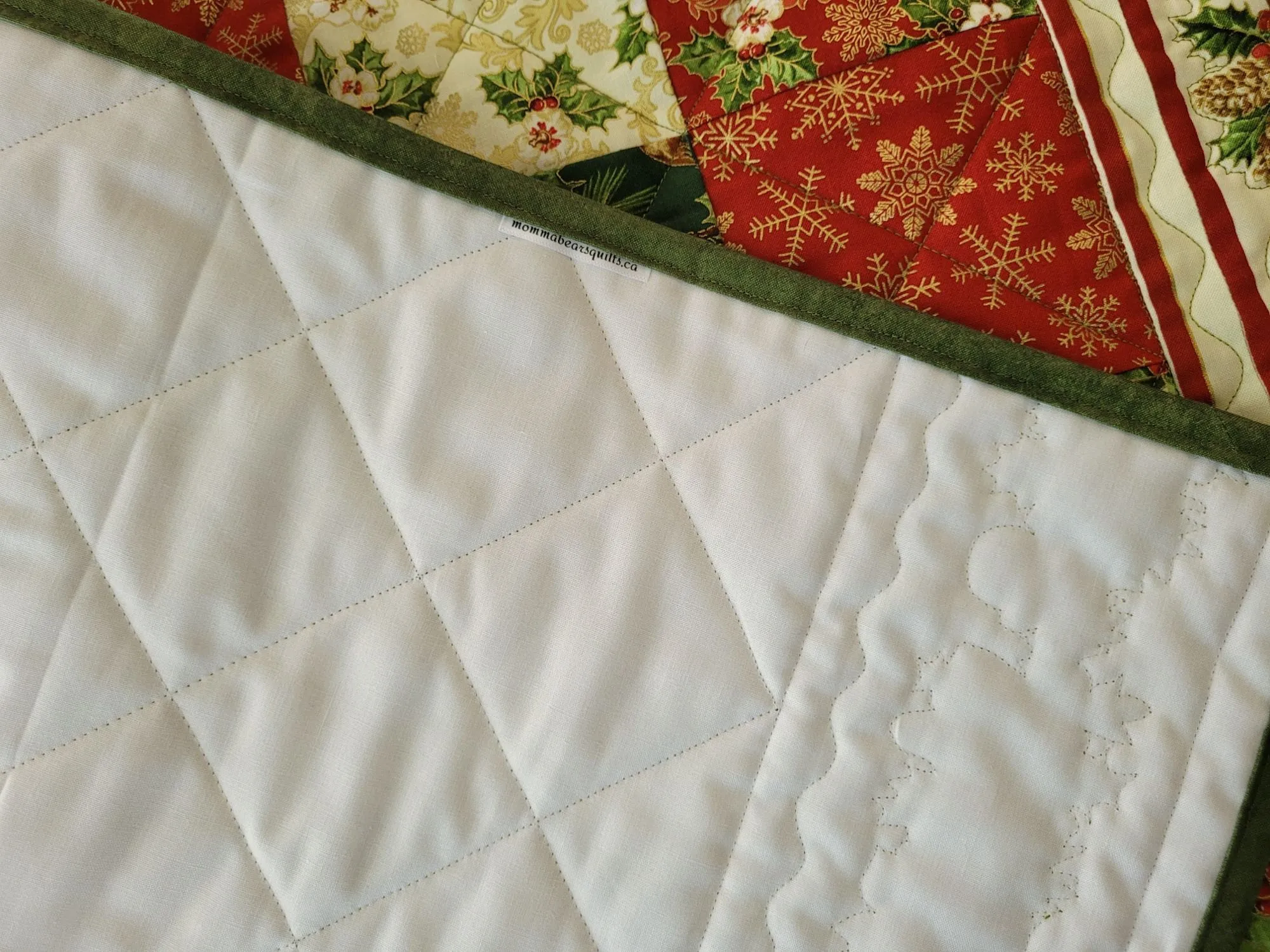 Christmas Cardinal Table Runner Quilt | Holiday Decor with Holly and Poinsettias