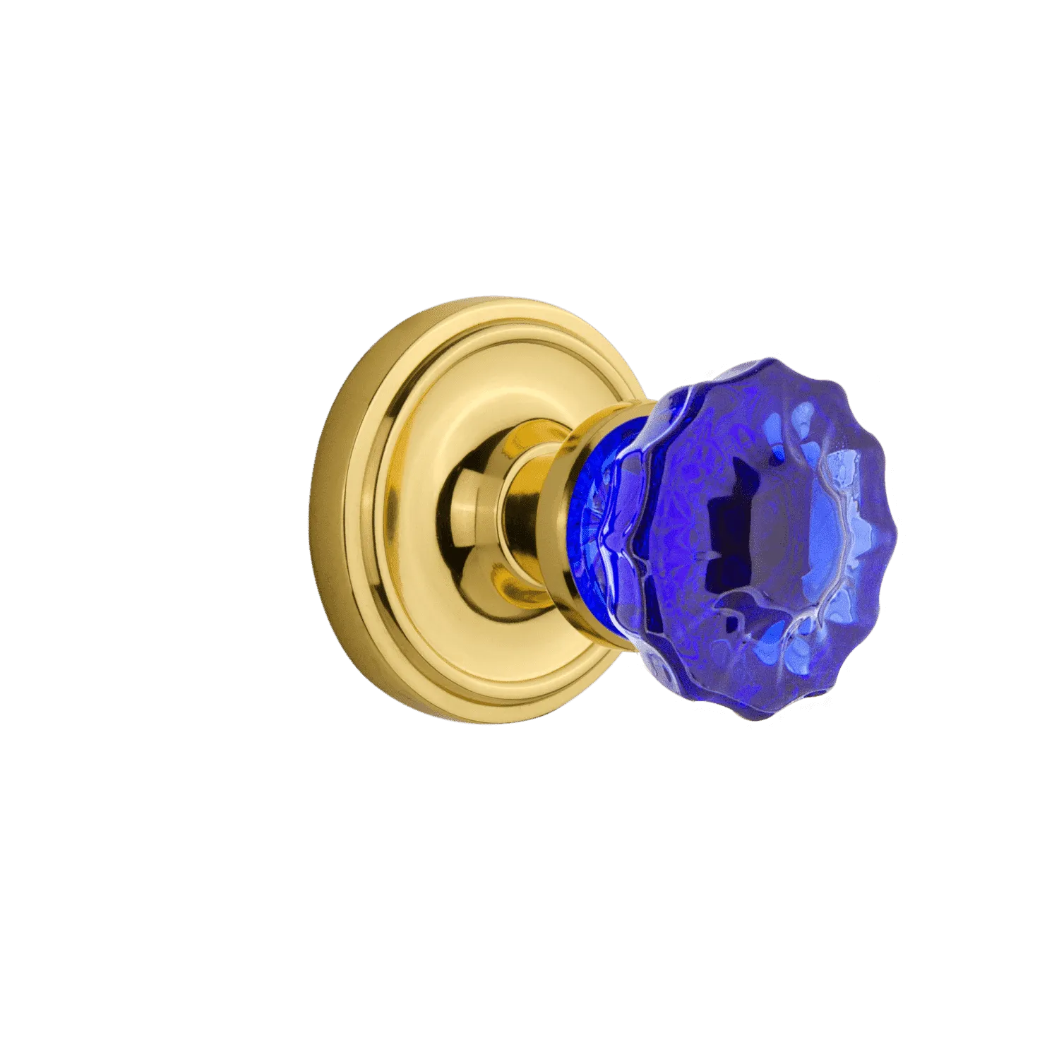 Classic Rosette with Cobalt Crystal Knob in Polished Brass